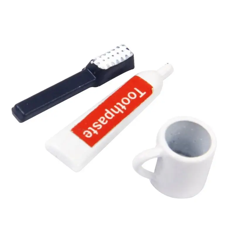 

1/12 Doll House Miniature Bathroom Accessory Toothbrush Toothpaste Cup Set 3 Pcs Bathroom Decor Play House Wash Suit