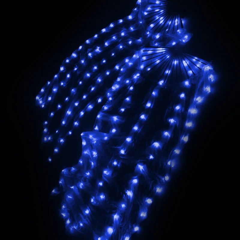 Ruoru 2 pieces = 1 pair LED Belly Dance Silk Fan Veil 100% Silk Fan Veils Stage Performance Props Rainbow White Led Fan Veil 