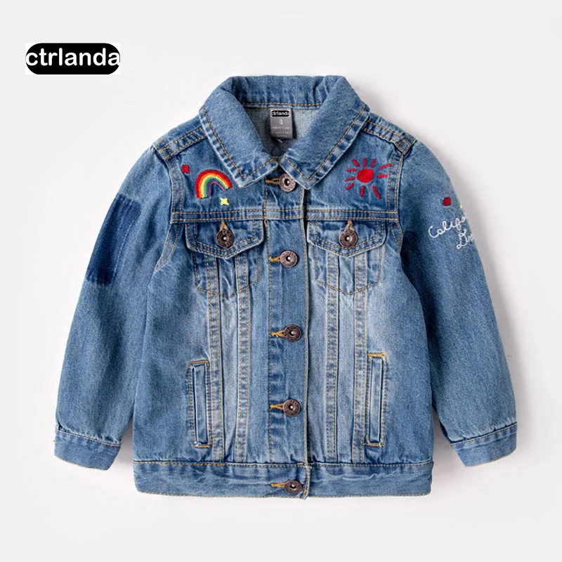 baby girls jeans jacket coat kids cotton denim embroidery outerwear 3 8y children clothes tops