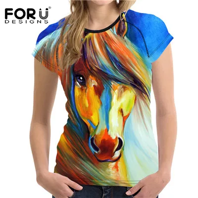 FORUDESIGNS/женские футболки с 3D принтом животных Crazy Horse, новинка, топ с коротким рукавом, одежда для девочек-подростков, футболка с круглым вырезом - Цвет: H4168BV