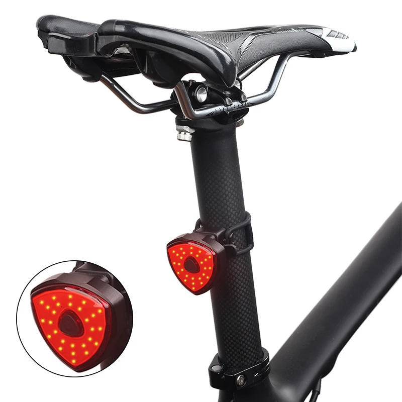 

Red USB Rechargeable Bike Taillight Triangular Shape Auto Brake Sensing MTB Warning Rear Lamp MTB Road Bicycle Light