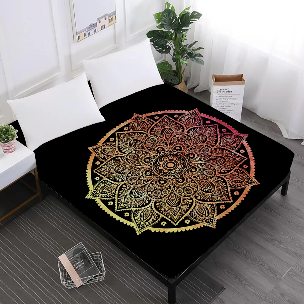 Luxury Bed Sheets Mandala Hamsa Hand Print Fitted Sheets Bohemia Colorful Elephant Print Mattress Cover Elastic