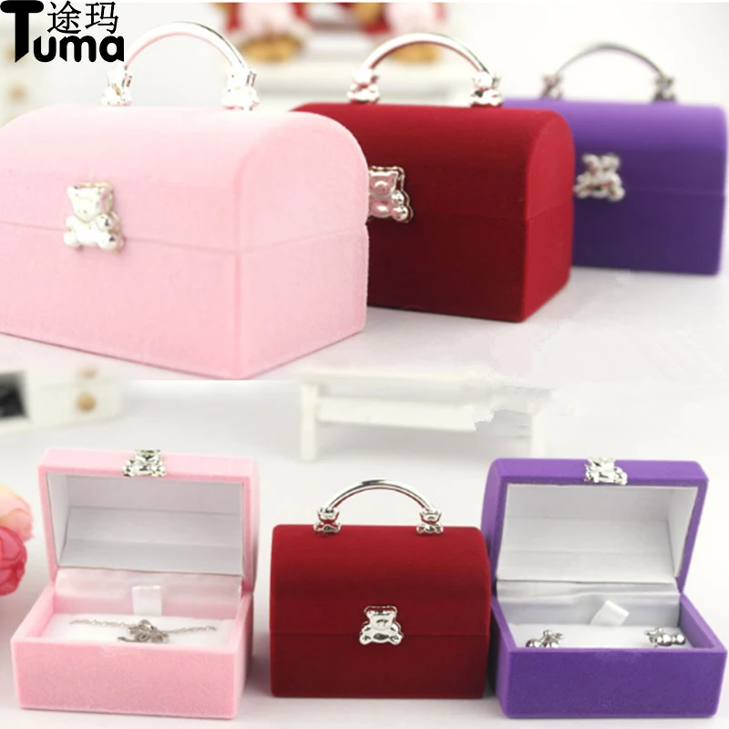 Cute Cartoon Portable Ring Box Flocking Jewelry Box Flannel Earrings