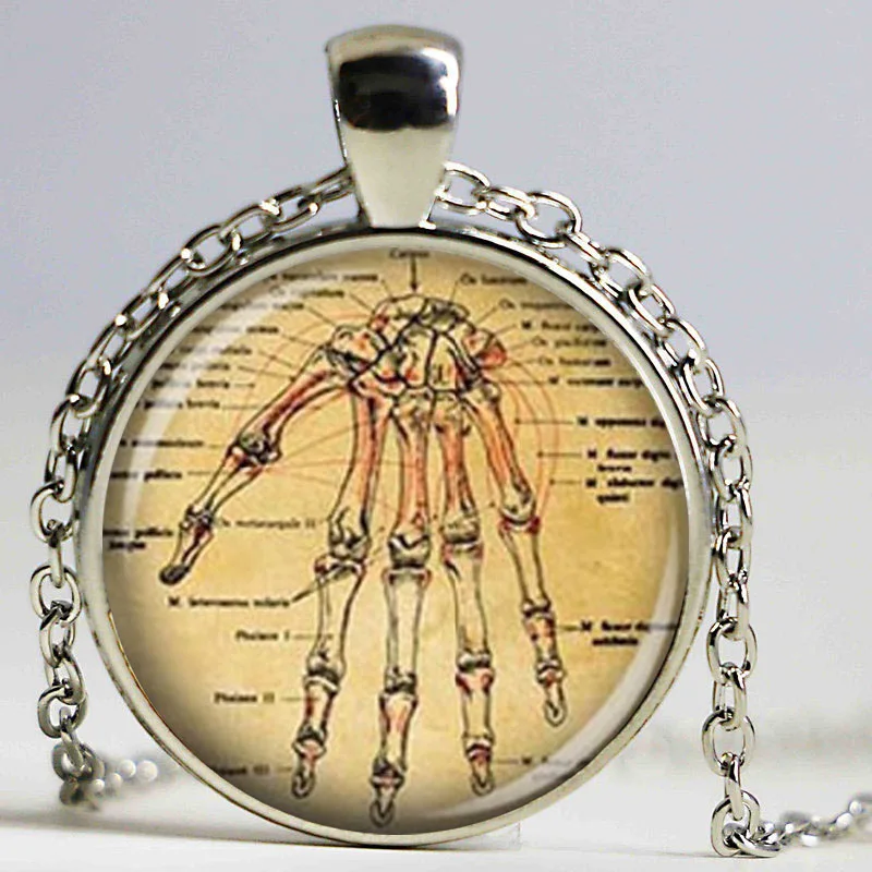 Wholesale Glass Dome Pendant and necklace human hand anatomy necklace
