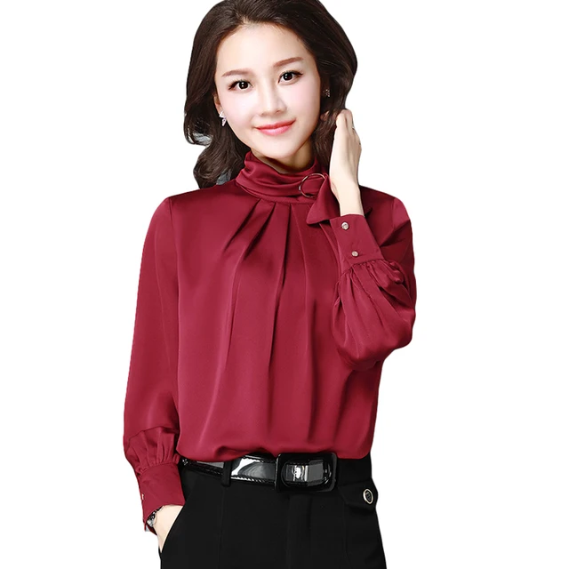 High Quality New Spring Satin Silk Shirt 2018 Women Sweet Stand Collar ...