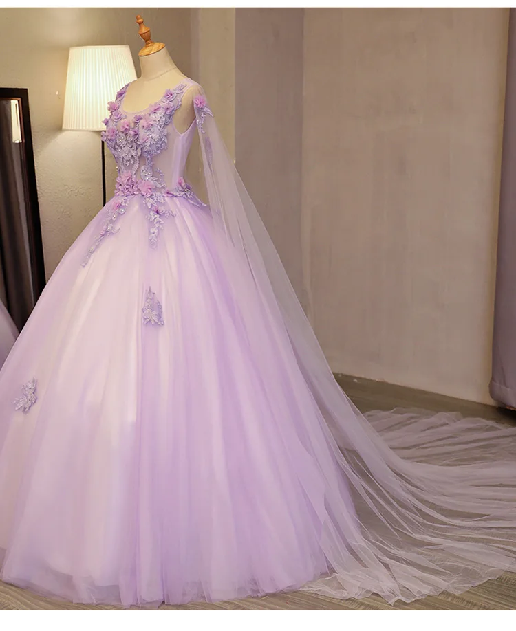 

light lavender flower shoulder veil gown Medieval dress Renaissance gown royal dress Victoria dress/princess cosplay Belle Ball