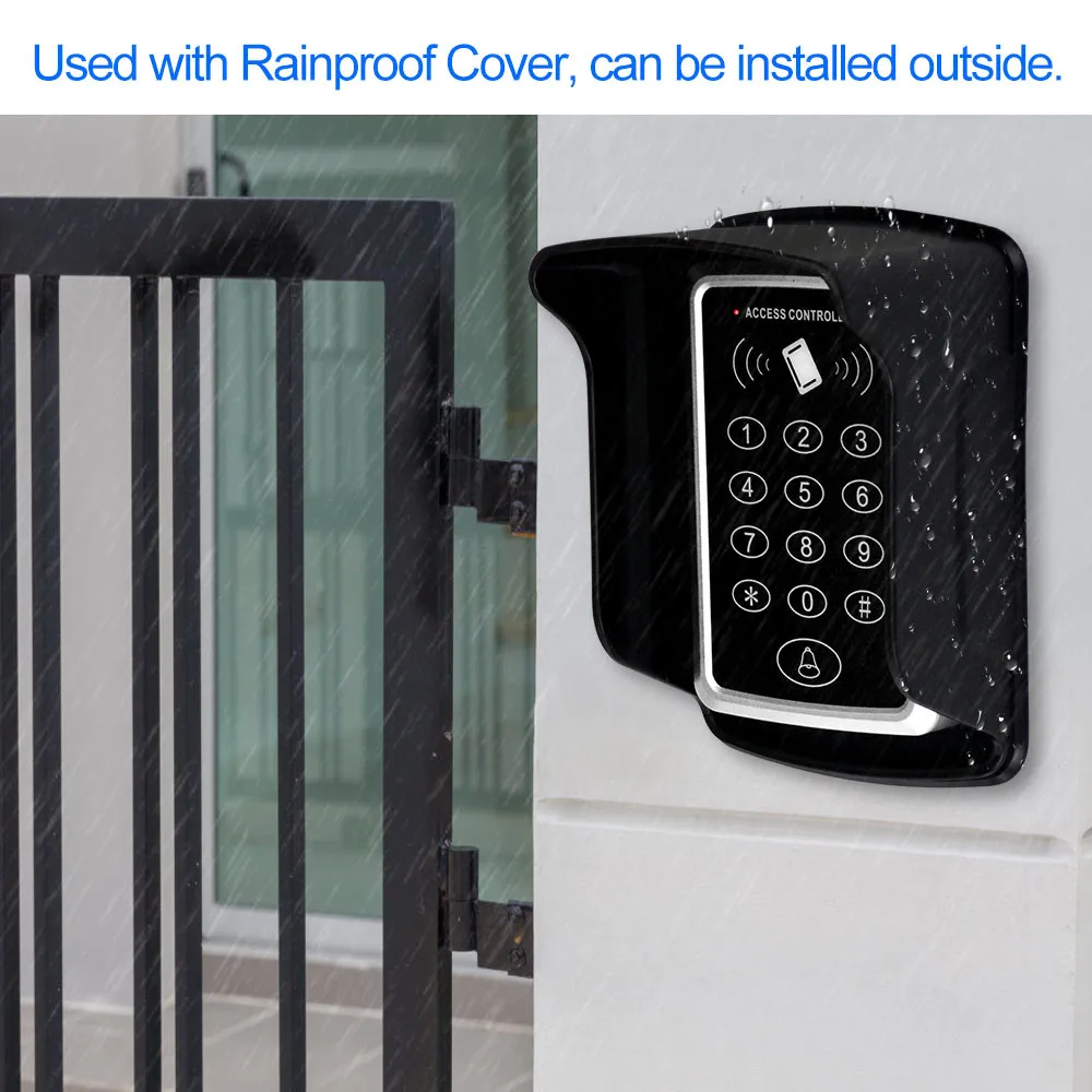 Access Control Keypad RFID Keypad Keyboard Access Control System Waterproof Cover Outdoor 10pcs EM4100/TK4100 Keyfobs Door Opener for Home Lock System