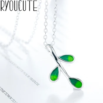 

Bohemia Real 925 Sterling Silver Green Leaf Long Choker Necklaces For Women Wedding Jewelry Gift Boho Necklace joyas de plata