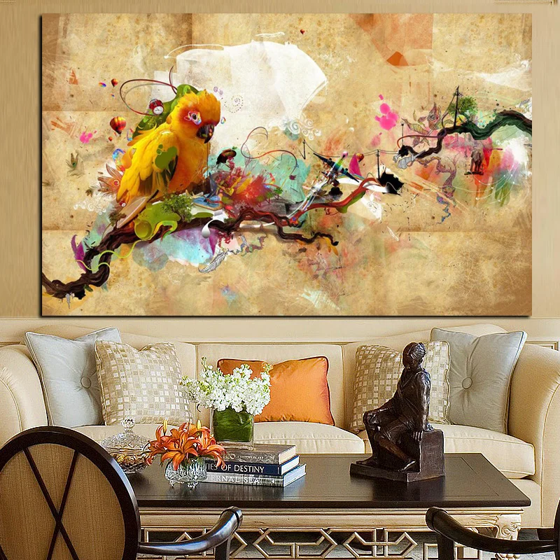 YWDECOR HD Print Artistic Paint Parrot Bird Oil Painting on Canvas Modern Abstract Wall Painting For Living Room Cuadros Decor (2)