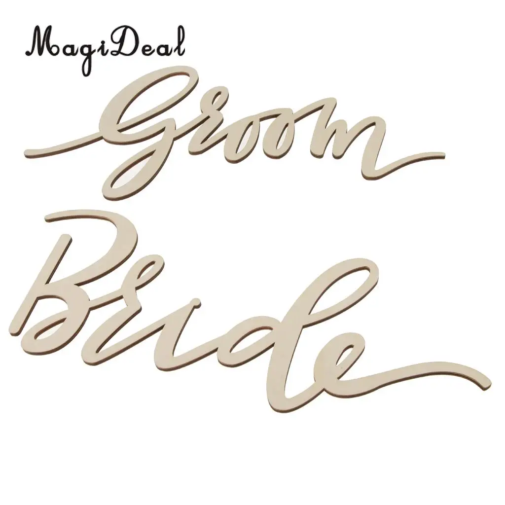 2pcs Unfinished Bride and Groom Wedding Wooden Chair Banner Sign Decorations Home Party Ornament Photo Booth Prop