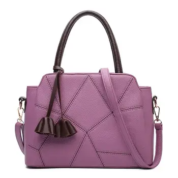 

PinShang Stylish PU Leather bags Top Handle Satchel with Pendant Stitching Lichee Pattern Shoulder Bag Handbag for Women ZK30