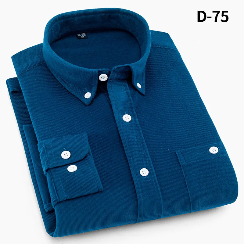 Бренд Aoliwen, Мужская классическая Вельветовая рубашка с длинным рукавом, воротник на пуговицах, деловая Повседневная рубашка для мужчин, фланелевая Высококачественная рубашка с длинным рукавом - Цвет: D-75