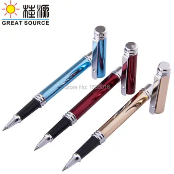 

Metal case Roller pen shiny Color 2pcs per lot black ink gel pen business pen with 4pcs replace cores Free Shipping