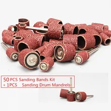 50 шт. 1/2 шлифовальных полос комплект втулок с 1 шт. шлифовальный барабан шпиндели для Dremel роторные инструменты зернистость P80~ P600