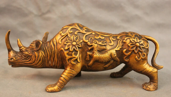 

10" China Bronze Rhinoceros Statue Carving Unicorn Lion R0713