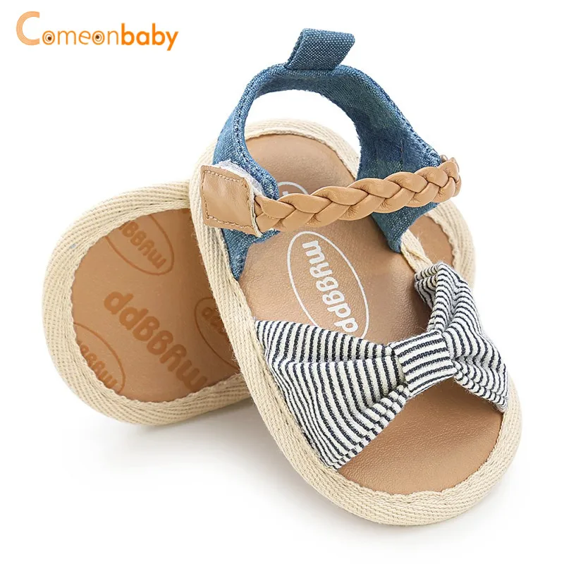 2018 Summer New Fashion Sandals Baby Girl Canvas Bow PU Casual Soft Sandals Baby Shoes