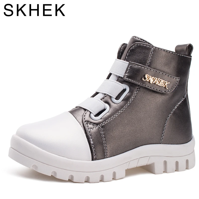 SKHEK/Водонепроницаемые зимние ботинки для мальчиков и девочек детская обувь из искусственной кожи теплые плюшевые ботинки на резиновой подошве; сезон осень-зима; пистолет для мальчиков
