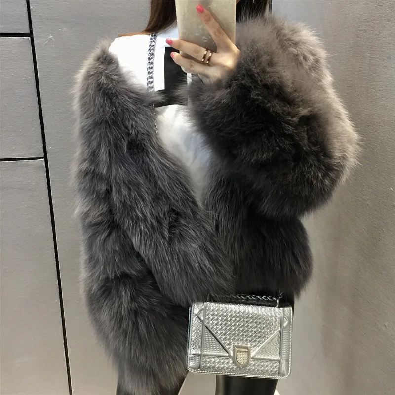 Шуба из натурального Лисьего меха розовая короткая куртка осенне зимнее пальто