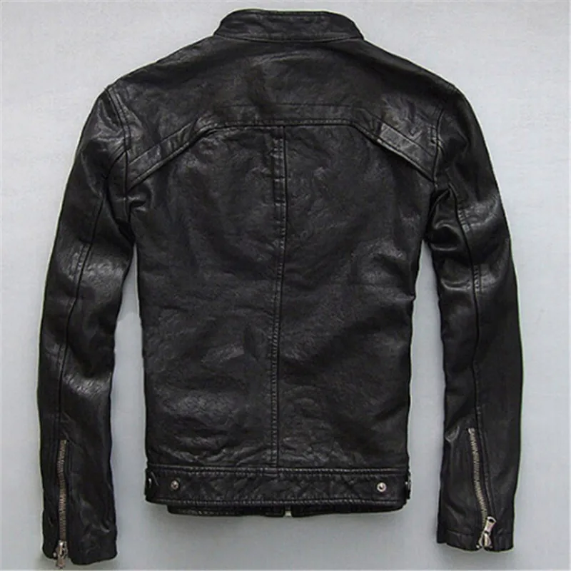 Men Winter Genuine Leather Jackets Men Coats Genuine Sheepskin Brand Black Male Motorcycle Leather Jacket