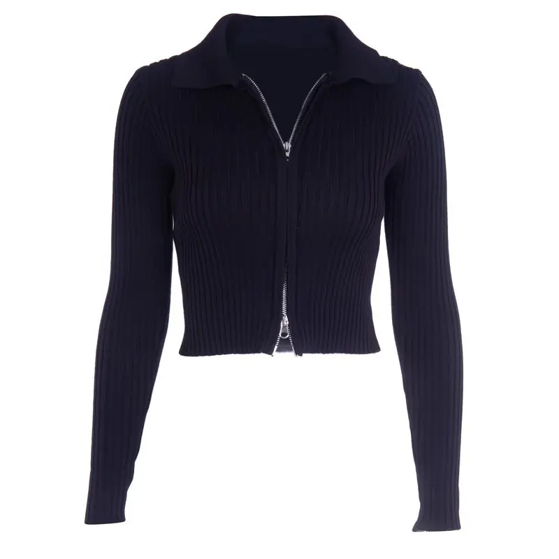 

Casual Sexy Club Black Gothic Punk Harajuku Sweaters Women Slim Cardigan Zipper Plain 2019 Autumn Female Goth Fashion Tops