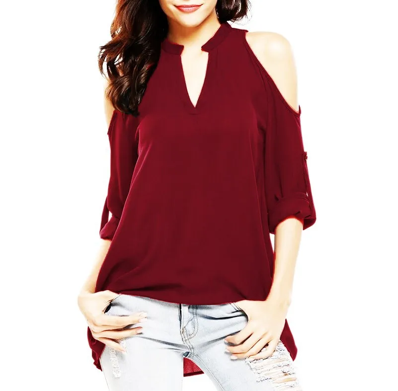 Plus Size 8XL Blouses Woman 2019 Off Shoulder Top Summer Women Tops and Blouse Long Sleeve Chiffon Blouses Female V-neck Shirts