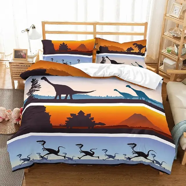 Us 5 09 49 Off White Black Red Blue Dinos Cartoon Tanystropheus Dinosaur Bedding Set 3pcs Warm Microfiber Boy Duvet Cover Set With 2 Pillowcase In
