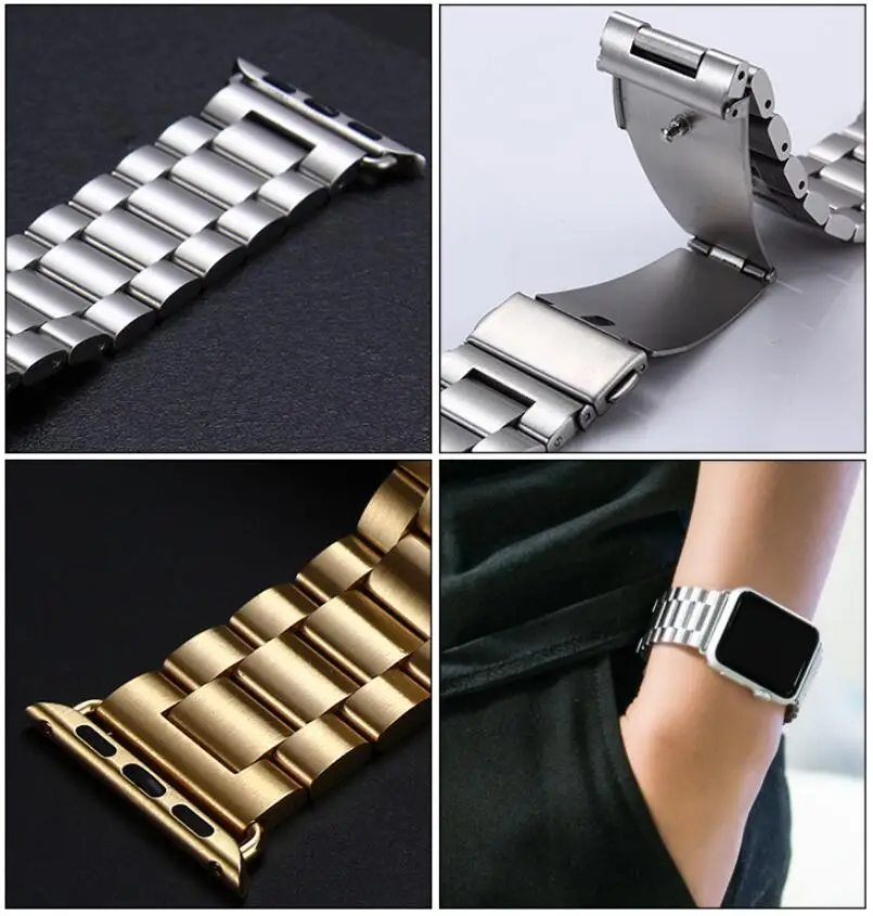 KINGBEIKE 4 Colors Stainless Steel Watchband For Apple Watch 38mm 40mm 42mm 44mm Series 1/2/3/4 Wristwatch Bracelet Strap