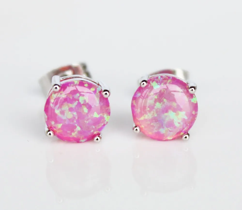 8 мм круглые черные серьги с огненным опалом|earrings pink|earrings bestearrings brown |