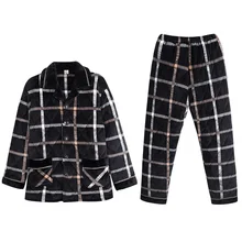Зимняя клетчатая Пижама, мужские толстые стеганые пижамные комплекты, Повседневная Домашняя одежда, коралловый флис, пижамы, костюмы, Мужская одежда, пижама Hombre