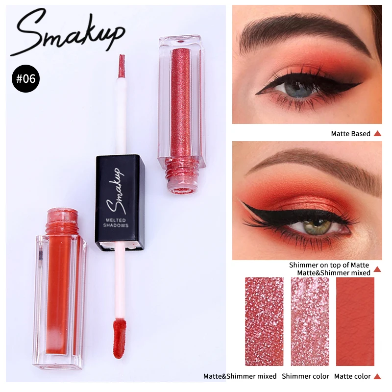 SMAKUP Double Liquid Eye Shadow Brightening Eye Shadow Longlasting Matte Shimmer Eye Shadow Diamond Pearlescent Eye Makeup TSLM1