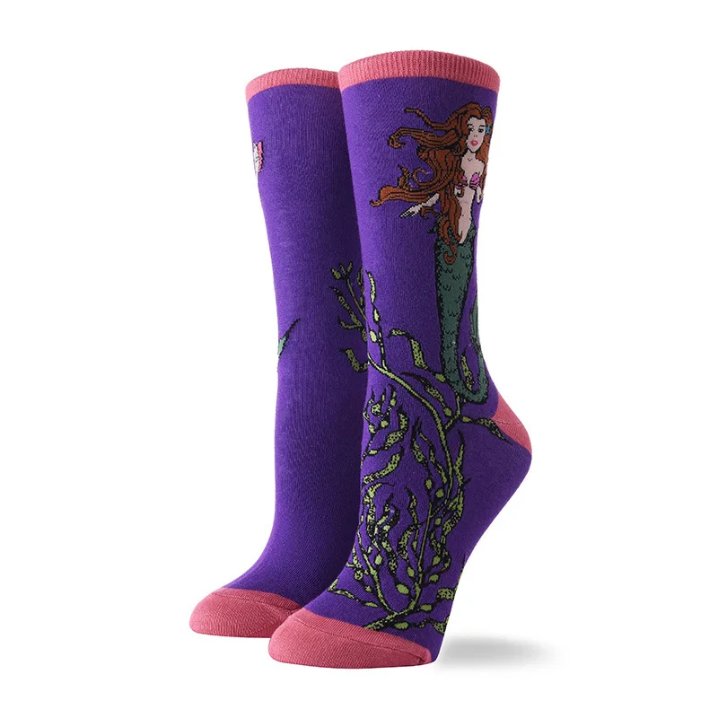 PEONFLY/2 пар/лот, хлопковые женские длинные носки, Веселые разноцветные носки Harajuku с милыми животными, котом, собакой, акулой, забавными рыбами, бабочками, леопардом - Цвет: 9