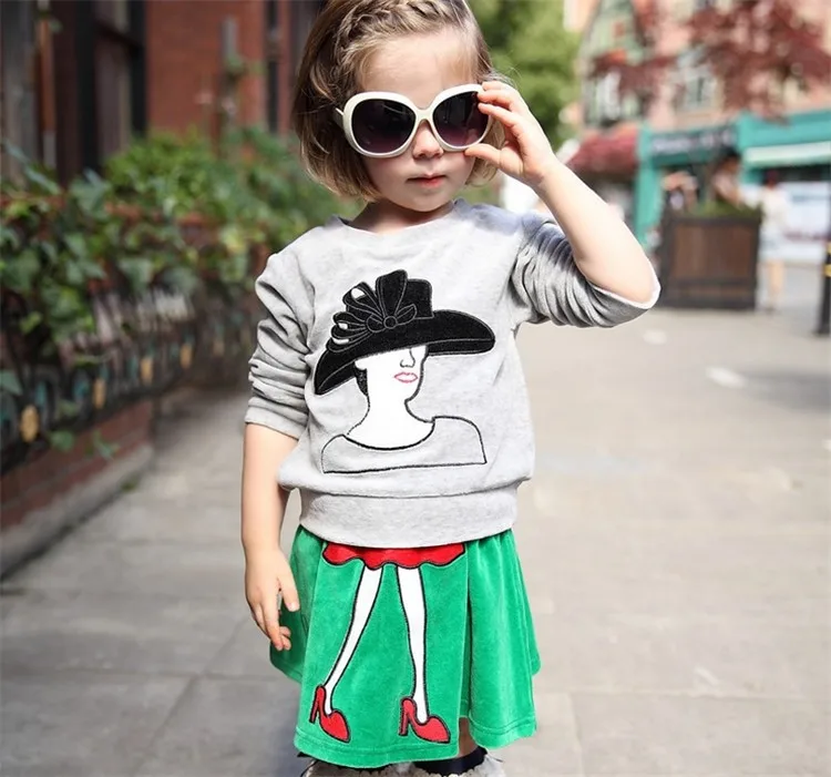 Г. Осенняя детская верхняя одежда с длинными рукавами+ юбка комплект одежды из 2 предметов с вышивкой для девочек, повседневная детская одежда