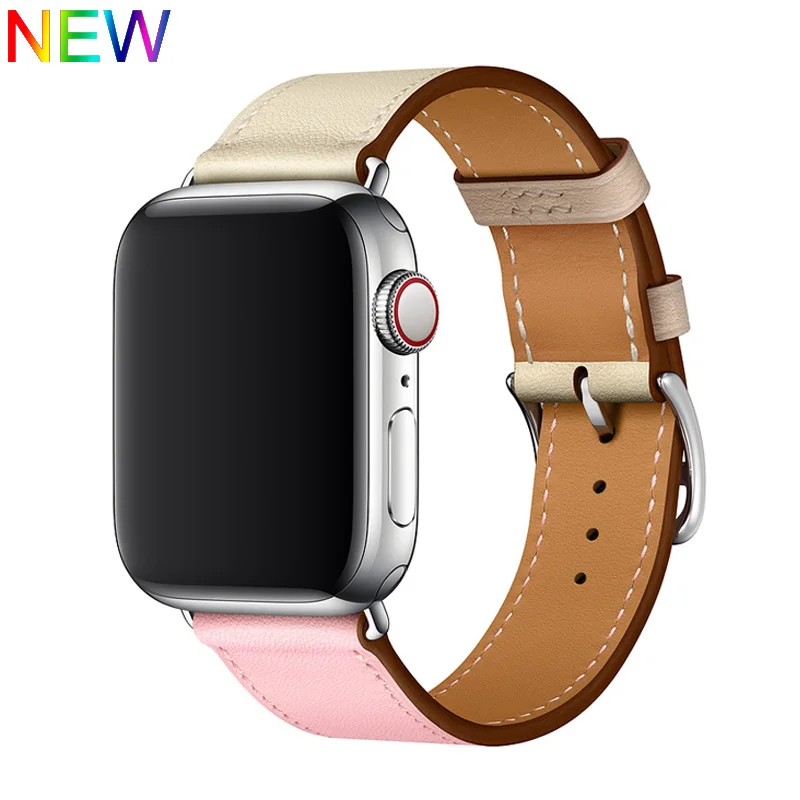 Хохлатый ремешок для apple watch band iwatch band Pulseira apple watch 5 4 44 мм 40 мм 42 мм 38 мм кожаный браслет для часов - Цвет ремешка: Sakura Craie Argile