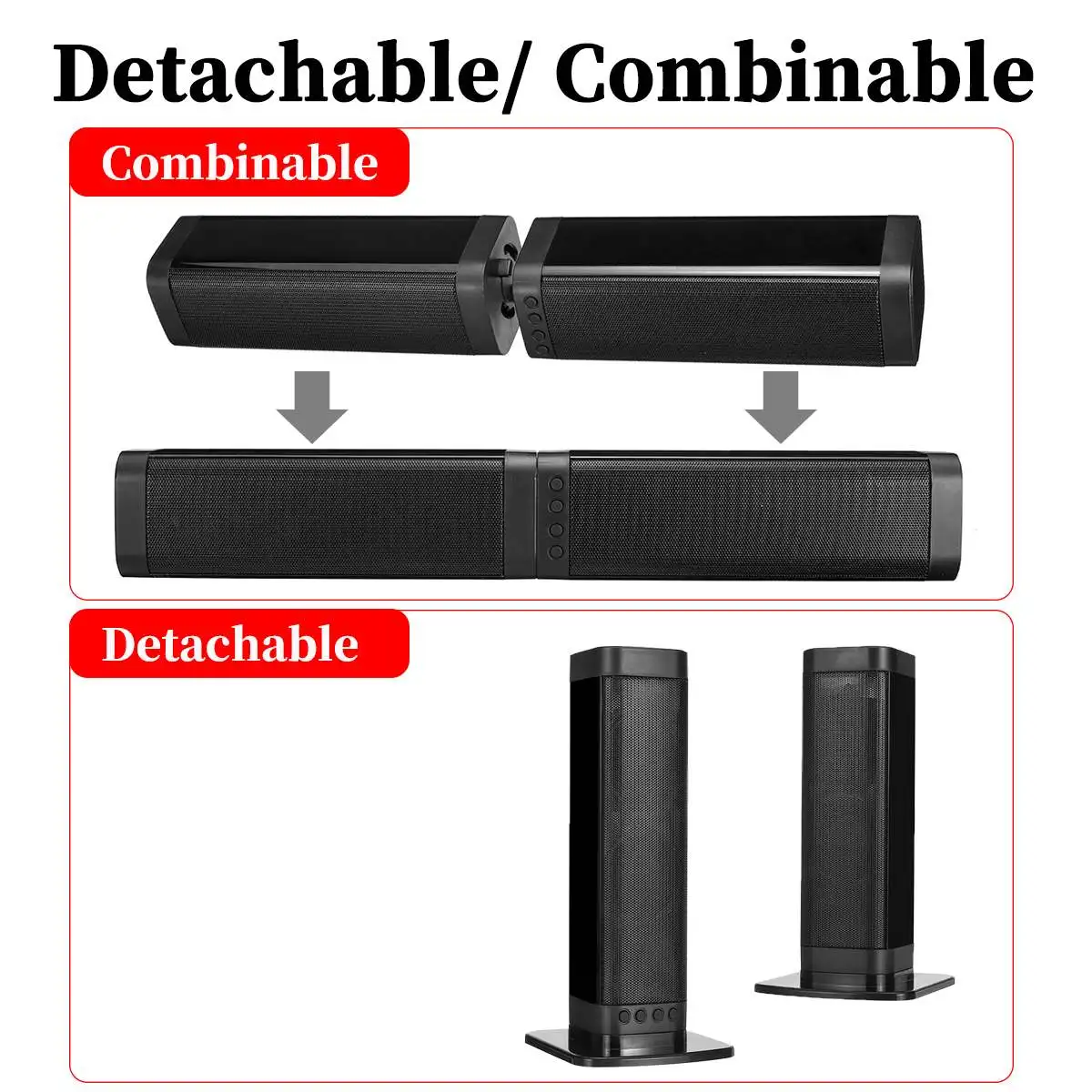 2PCS 20W Wireless bluetooth Soundbar Stereo Speakers Home Theater TV Sound Bar Super Bass 4D Stereo Surround Sound System