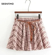 SEDUTMO, зимние клетчатые юбки, Женская плиссированная мини юбка-пачка с высокой талией, Весенняя Лолита, эластичная черная винтажная шерстяная юбка ED064