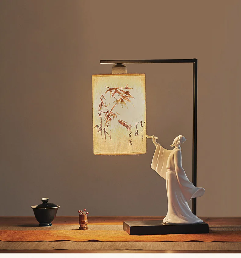Poet People Write Calligraphy Lamp Bedside Table Lamp Chinese Style