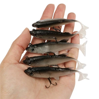 

5pcs/set Soft Fishing Lure 8cm 14g 3D Eyes Wobblers Artificial Bait Sea Bass Carp Fishing Accessories Lead Jigs T Tail Bait