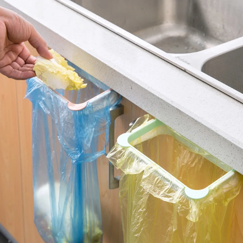 

Geekinstyle ABS material Trash Rack Storage Sink Garbage Bag Holder Kitchen Cabinet Hanging Trash Can waste bin