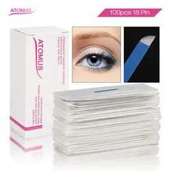 100 шт. 18 контакты Agujas Para Microblading Agujas Microblading Sombreado брови Вышивка Иглы для затенения ручка с микроиглой