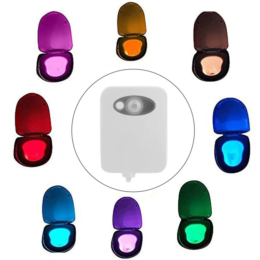 Умный светодиодный датчик движения человека, активированный ночной Светильник для туалета, ванная комната с 8 цветными лампами для сиденья унитаза, автоматический сенсорный светильник для сидения