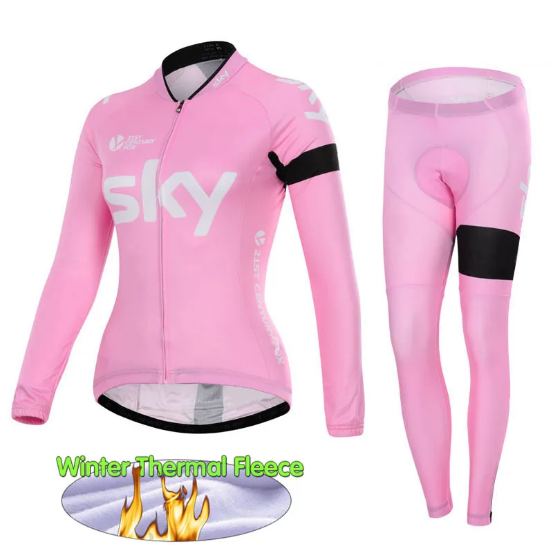 

Women's Winter Thermal Fleece Cycling Jersey Set Pro Bicycle Maillot Ropa Ciclismo Pink Long Sleeve Winter Cycling Clothing Set