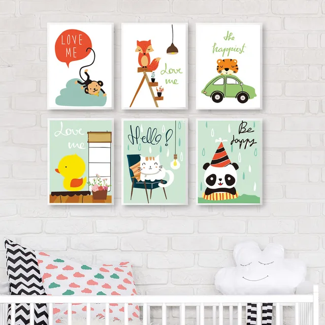 Nordic Cute Animals Duck Cat Monkey Panda Canvas Painting Wall Art Nordic Cute Animals Duck Cat Monkey Panda Canvas Painting Wall Art Nursery Poster And Prints Pictures
