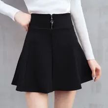 Женская однотонная женская плиссированная юбка на молнии осень/зима Повседневная завышенная талия выше колена Мини трапециевидная Офисная Женская юбка Милая