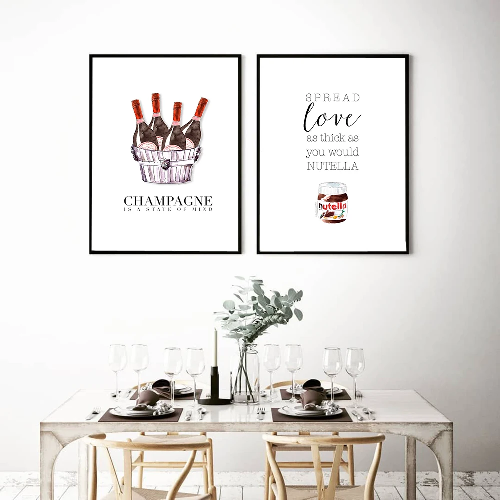 

Fashion Champagne Wall Art Black and White Prints and Posters Sweet Canvas Paintings Pictures For Living Room Decor For Home