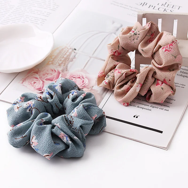 

1Pc Vintage Hair Scrunchies Lady Crinkle Chiffon Scrunchie Women Flower Elastic Hair Bands Girls Headwear Floral Rubber Hair Tie