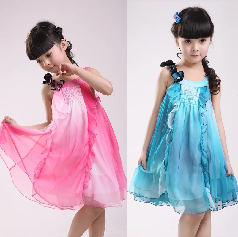 

Girls Children's Summer Female Butterfly Princess Dress Chiffon Dress Red Blue Mesh Kids Clothing Flowers