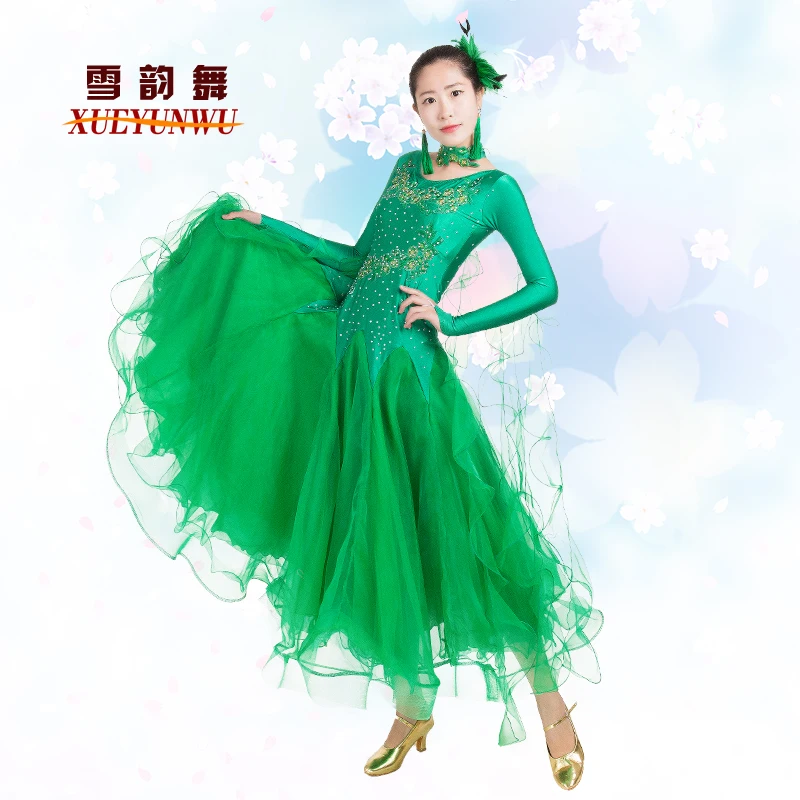 2015 Ballroom Dance Dress Dew Shoulder Tango Costume Long Sleeve Gourd