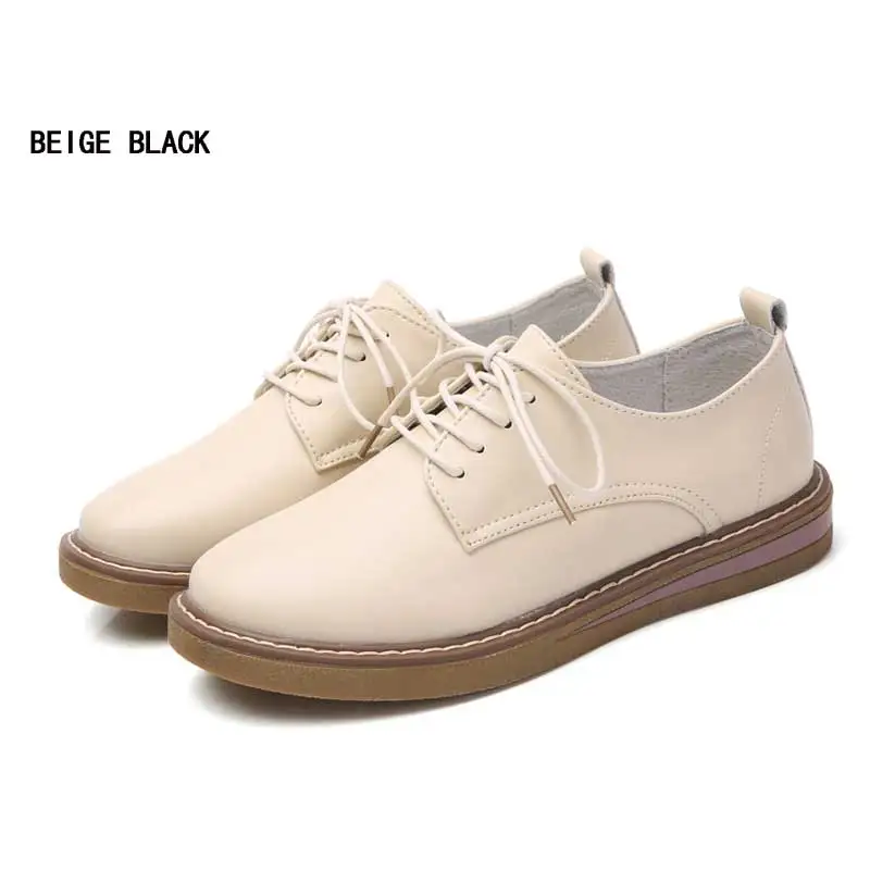 النساء أحذية من الجلد الأسود البيج حذاء كاجوال السيدات سميكة أسفل الأحذية المسطحة النساء مريحة أحذية تزلج الأحذية