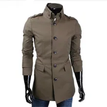 Новое поступление, Мужской однобортный Тренч средней длины на пуговицах, мужская повседневная Военная верхняя одежда, мужская куртка