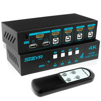 

4K 4 port HDMI KVM Switch USB HDMI KVM Switcher 4 in 1 out Keyboard Mouse Switch Support 4Kx2K/2160p Control up to 4 Computers